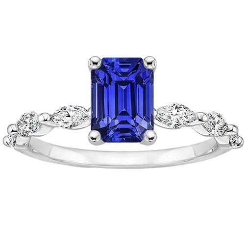 Accented Engagement Ring Emerald Ceylon Sapphire & Diamond 4.50 Carats - Gemstone Ring-harrychadent.ca