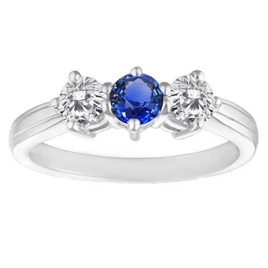 Anniversary 3 Stone Ring Round Natural Blue Sapphire 4 Carats Diamonds - Gemstone Ring-harrychadent.ca