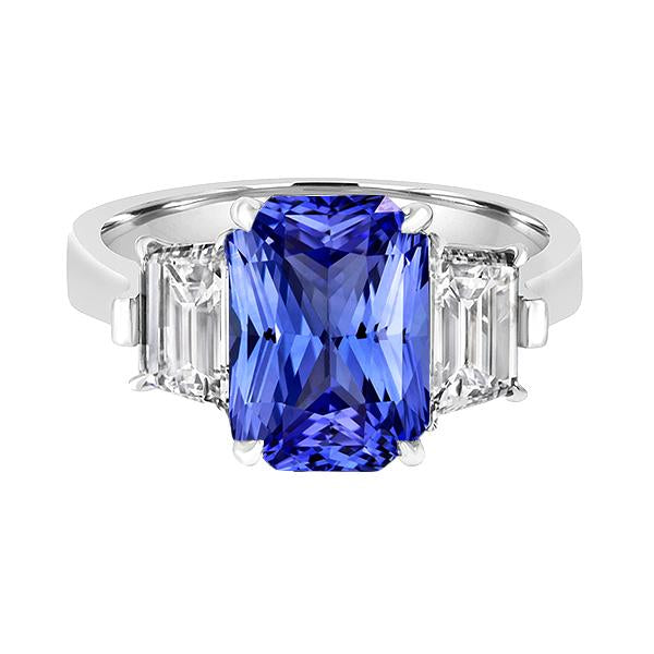 Anniversary Diamond Ring 3 Carats Claw Prong Set Ceylon Sapphire Gold - Gemstone Ring-harrychadent.ca