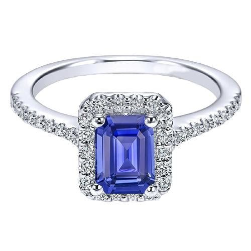 Anniversary Emerald Halo Blue Sapphire & Diamonds Ring 3.50 Carats - Gemstone Ring-harrychadent.ca