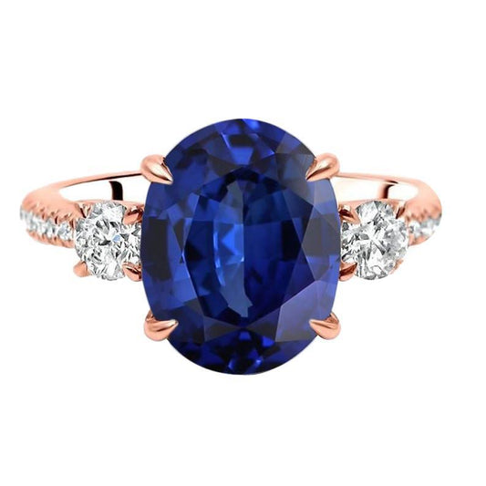Anniversary Oval Ceylon Sapphire Ring 3 Stone Style Diamonds 5 Carats - Gemstone Ring-harrychadent.ca