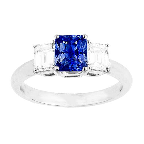Anniversary Ring 3 Stone 2.50 Carats Ceylon Sapphire Basket Setting - Gemstone Ring-harrychadent.ca