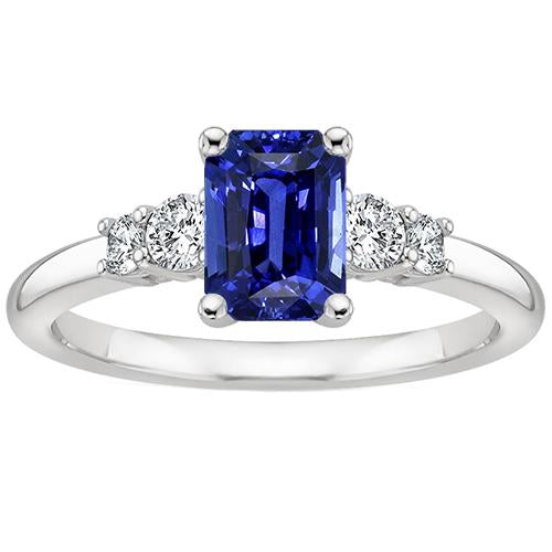 Anniversary Ring 5 Stones Emerald Blue Sapphire & Diamond 4 Carats - Gemstone Ring-harrychadent.ca