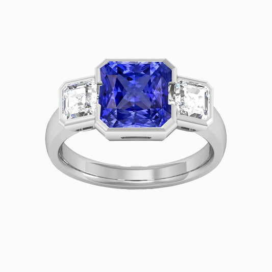 Anniversary Ring Asscher Diamond Radiant Sapphire 3 Carats 3 Stone - Gemstone Ring-harrychadent.ca