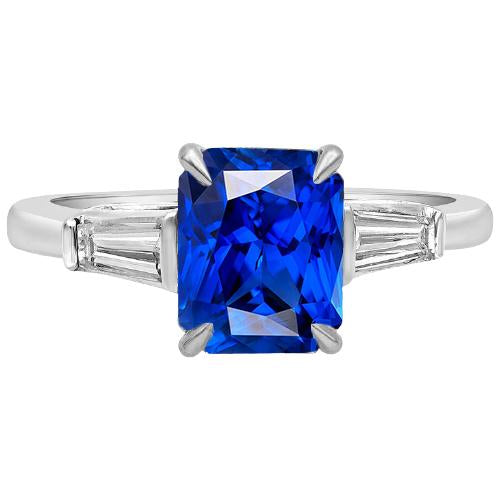 Anniversary Ring Baguette Diamonds Radiant Sapphire 3 Stone 3 Carats - Gemstone Ring-harrychadent.ca