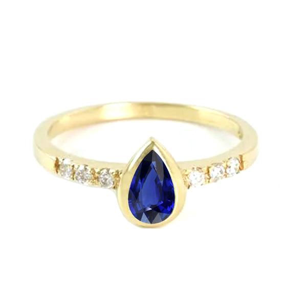 Anniversary Ring Bezel Set Pear Blue Sapphire 2 Carats With Accents - Gemstone Ring-harrychadent.ca