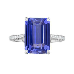Anniversary Ring Emerald Sapphire & Natural Earth Mined Diamond 4 Carats Tapered Shank