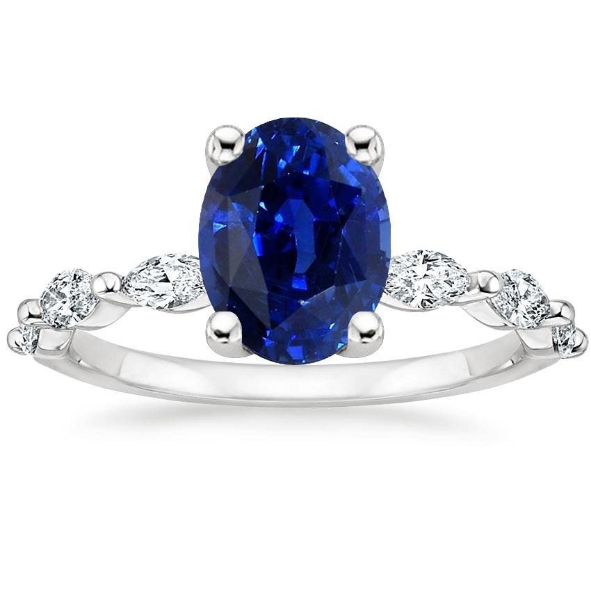 Anniversary Ring Oval Blue Sapphire Solitaire With Accents 3.50 Carats - Gemstone Ring-harrychadent.ca