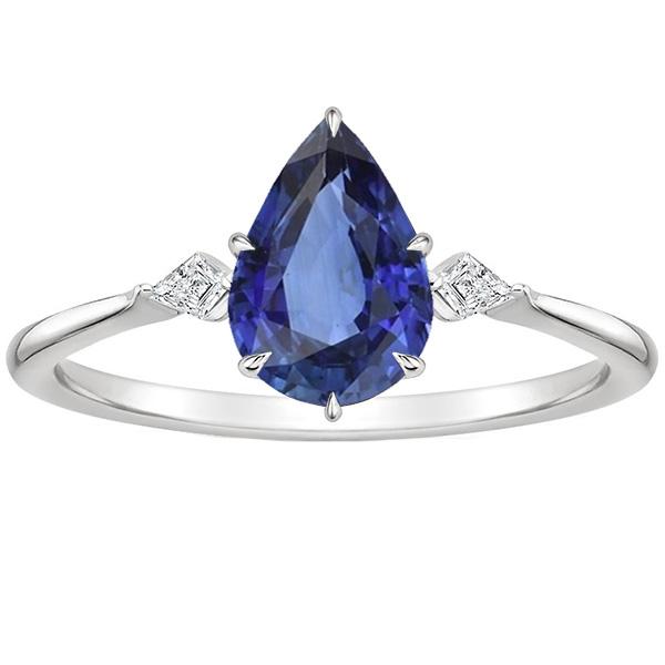 Anniversary Ring Pear Ceylon Sapphire & Marquise Diamonds 3 Carats - Gemstone Ring-harrychadent.ca