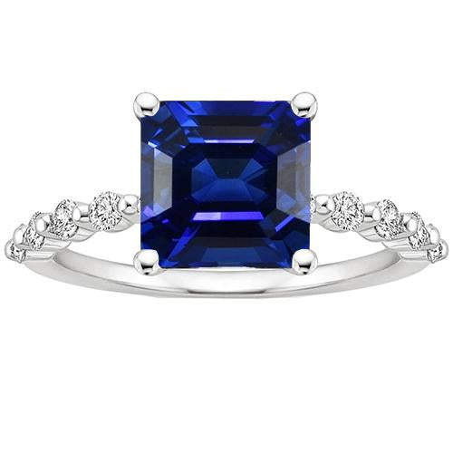 Anniversary Ring Princess Blue Sapphire Solitaire With Accents 4 Carat - Gemstone Ring-harrychadent.ca