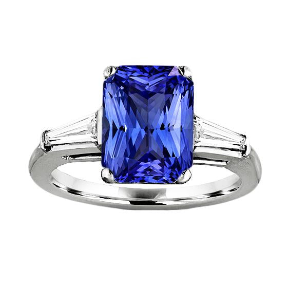 Anniversary Ring Radiant Cut Sapphire & Baguette Diamonds 3.50 Carats - Gemstone Ring-harrychadent.ca