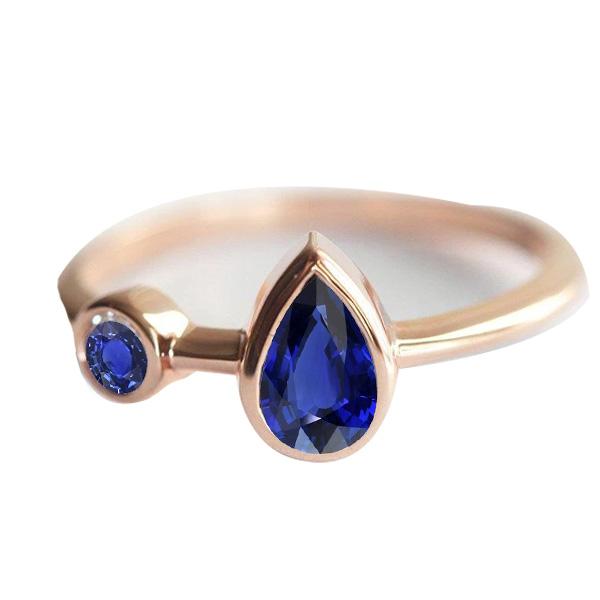 Anniversary Ring Round & Pear Blue Sapphires 2.25 Carats 14K Rose Gold - Gemstone Ring-harrychadent.ca