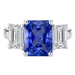 Anniversary Sapphire Ring 5 Carats 3 Stone Emerald Natural Earth Mined Diamonds Jewelry