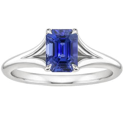 Anniversary Solitaire Ring Prong Set Emerald Ceylon Sapphire 3 Carats
