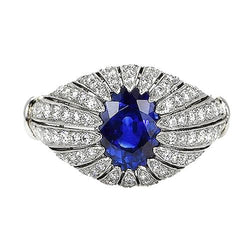 Antique Style Blue Sapphire Natural Earth Mined Diamond Women’s Ring 8.75 Carats