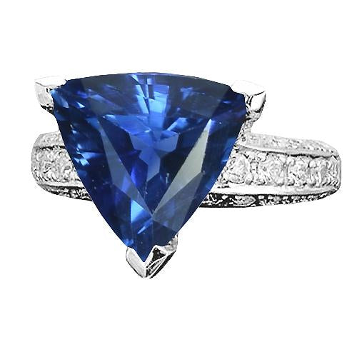 Antique Style Diamond Gemstone Ring Trillion Cut Sapphire 4.50 Carats - Gemstone Ring-harrychadent.ca