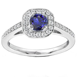 Antique Style Natural Earth Mined Diamond Halo Blue Sapphire Ring 3 Carats Milgrain Shank