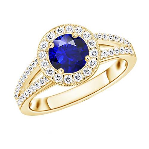Antique Style Diamond Halo Ring 3 Carats Round Blue Sapphire Jewelry - Gemstone Ring-harrychadent.ca