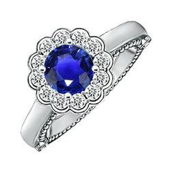 Antique Style Natural Earth Mined Diamond Ring Halo Flower Style Blue Sapphire 2.50 Carats