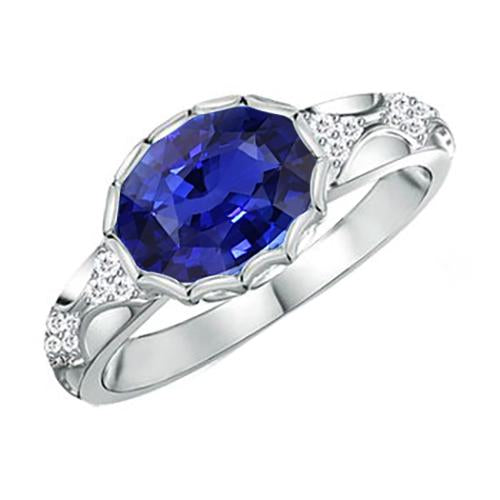 Antique Style Diamond Ring Oval Ceylon Sapphire Stone Gold 3.75 Carats - Gemstone Ring-harrychadent.ca