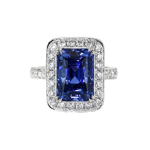 Antique Style Diamond & Sri Lankan Sapphire Ring 9.50 Carats Gold 14K - Gemstone Ring-harrychadent.ca