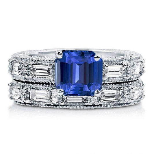 Antique Style Engagement Diamond Emerald Sapphire Ring Set 4.50 Carats - Gemstone Ring-harrychadent.ca