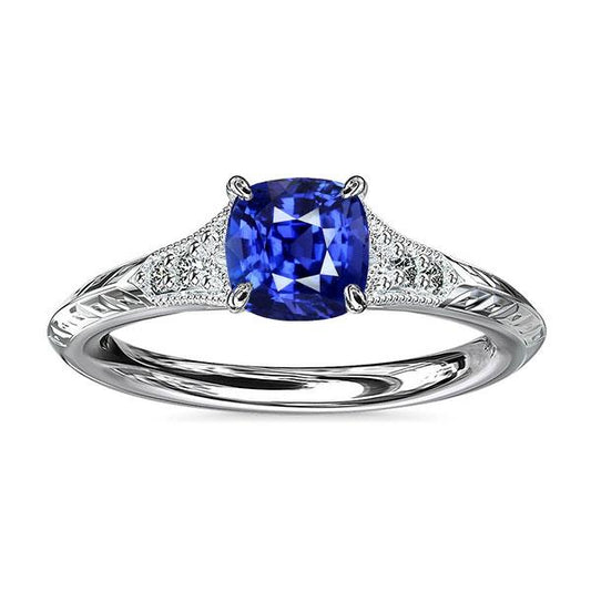Antique Style Gemstone Jewelry Cushion Blue Sapphire Ring 2 Carats - Gemstone Ring-harrychadent.ca