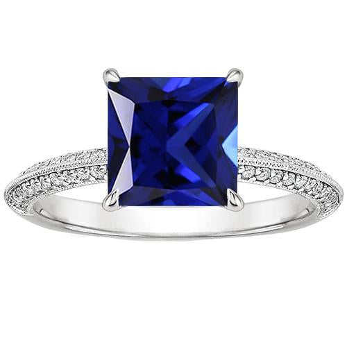 Antique Style Gold Diamond & Princess Blue Sapphire Ring 4.50 Carats - Gemstone Ring-harrychadent.ca