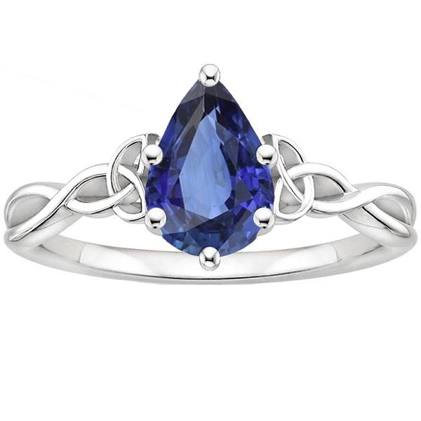 Antique Style Solitaire Ring Pear Cut Ceylon Sapphire Jewelry 4 Carats - Gemstone Ring-harrychadent.ca