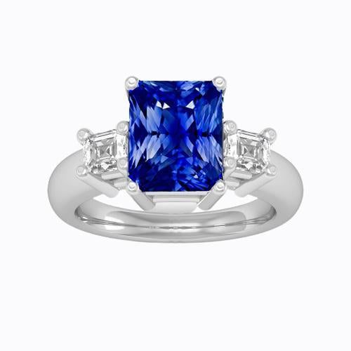 Asscher Diamond Jewelry Radiant Sapphire 3 Stone Ring 4 Prong 3 Carats - Gemstone Ring-harrychadent.ca