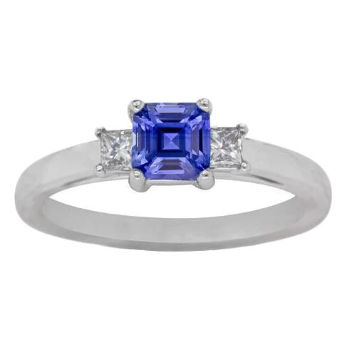 Asscher Sapphire 3 Stone Ring 1.50 Carats Sparkling Princess Diamonds - Gemstone Ring-harrychadent.ca