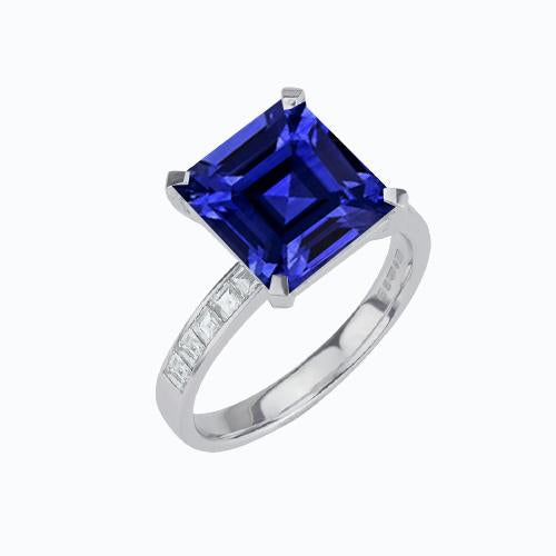 Asscher Sapphire & Baguette Diamond Ring Gold Jewelry 2.50 Carats - Gemstone Ring-harrychadent.ca