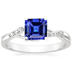 Asscher Sapphire Natural Earth Mined Diamond Engagement Ring Twisted Shank 2 Carats Gold