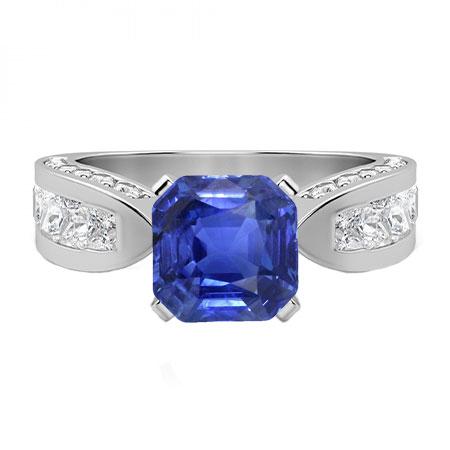 Asscher Sapphire Gemstone Ring Princess Diamonds Channel Set 4 Carats - Gemstone Ring-harrychadent.ca
