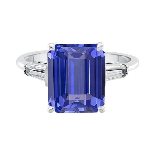 Baguette Diamond 3 Stone Ring Emerald Cut Ceylon Sapphire 2.75 Carats - Gemstone Ring-harrychadent.ca