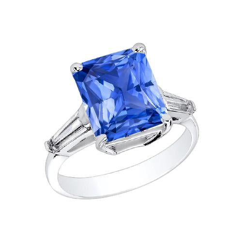 Baguette Diamond 3 Stone Ring Radiant Light Blue Sapphire 2.50 Carats - Gemstone Ring-harrychadent.ca