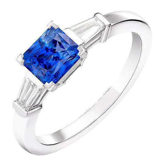 Baguette Diamond 3 Stone Ring Radiant Light Blue Sapphire 2.50 Carats - Gemstone Ring-harrychadent.ca