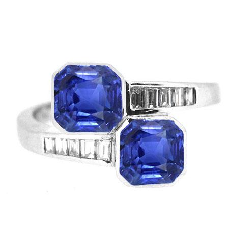 Baguette Diamond Asscher Sapphire Ring Bezel & Channel Set 4.50 Carats - Gemstone Ring-harrychadent.ca