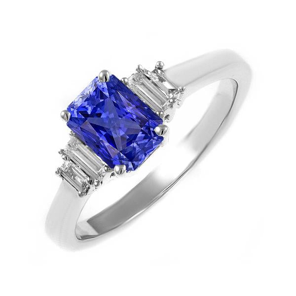 Baguette Diamond Ring Ceylon Sapphire Jewelry 2.50 Carats 4 Prong Set - Gemstone Ring-harrychadent.ca