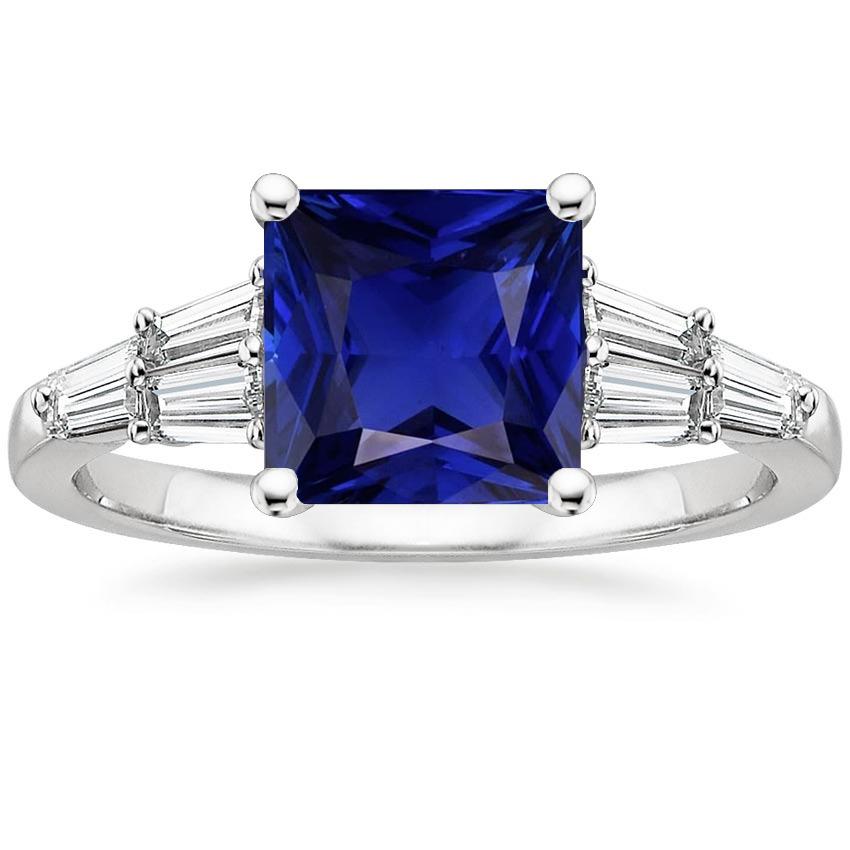 Baguette Diamond Ring & Princess Ceylon Sapphire Gemstone 5.50 Carats - Gemstone Ring-harrychadent.ca