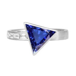 Baguette Natural Earth Mined Diamond Ring Trillion Bezel Set Blue Sapphire 1.75 Carats