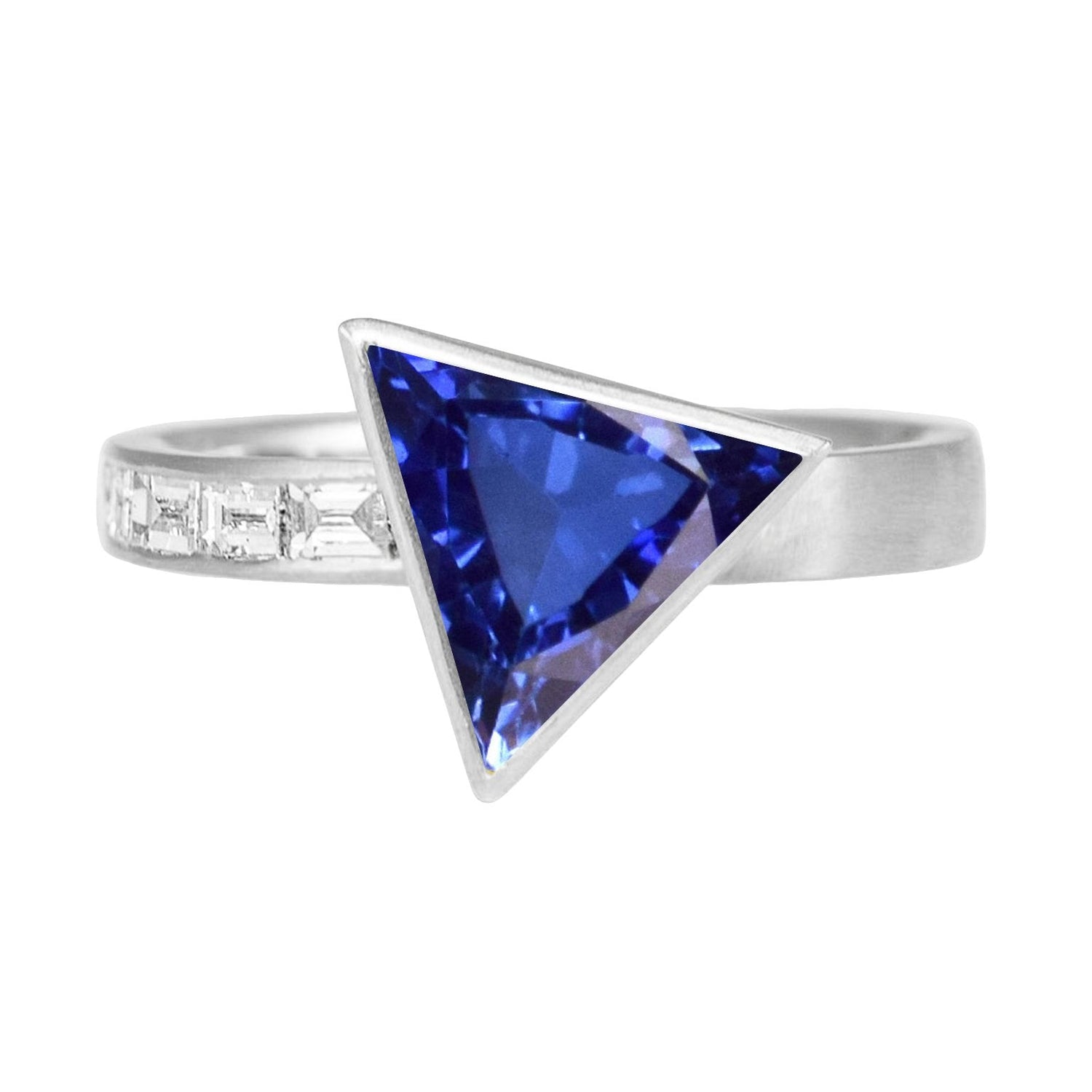 Baguette Diamond Ring Trillion Bezel Set Blue Sapphire 1.75 Carats - Gemstone Ring-harrychadent.ca