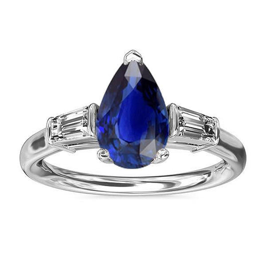 Baguette Diamond Three Stone Ceylon Sapphire Ring 2.50 Carats - Gemstone Ring-harrychadent.ca