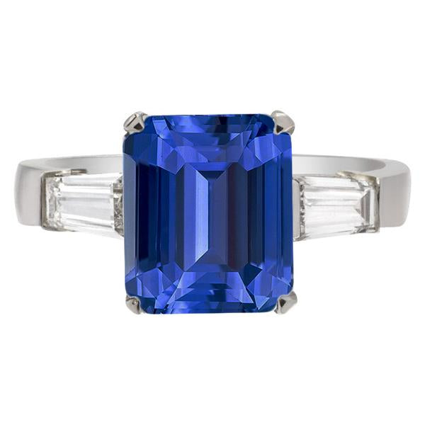 Baguette Diamond Three Stone Emerald Ceylon Sapphire Ring 3.50 Carats - Gemstone Ring-harrychadent.ca