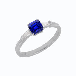 Baguette Natural Earth Mined Diamond Three Stone Emerald Shaped Ring 1.25 Carats