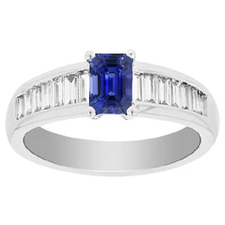 Baguette Natural Earth Mined Diamond Wedding Ring 2 Carats Emerald Blue Sapphire Gemstone