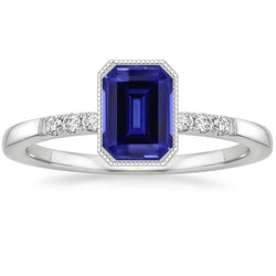 Bezel Set Blue Sapphire Natural Earth Mined Diamond Ring 2.50 Carats Vintage Style