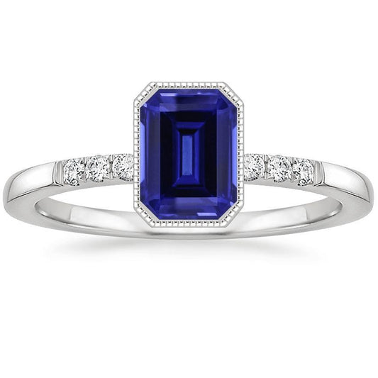 Bezel Set Blue Sapphire Diamond Ring 2.50 Carats Vintage Style - Gemstone Ring-harrychadent.ca