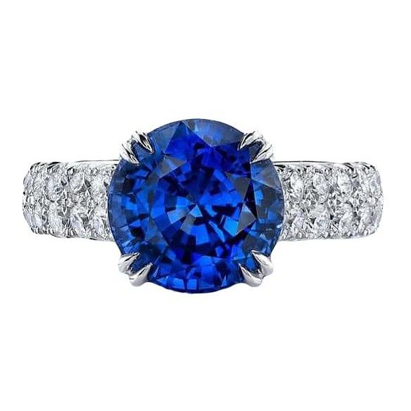 Big Round Diamond Ring Genuine Blue Sapphire 6 Carats Prong Set Gold - Gemstone Ring-harrychadent.ca
