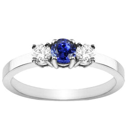 Blue Sapphire 3 Stone Natural Earth Mined Diamond Ring 1.50 Carats Gold 4 Prong Basket Set